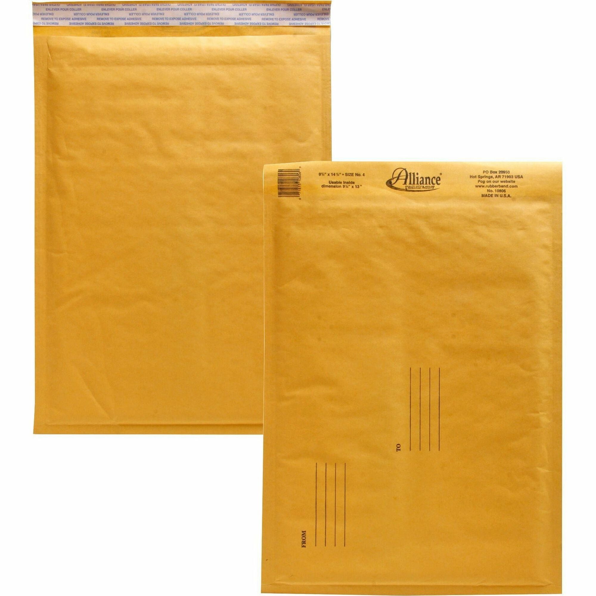 Alliance Rubber Kraft Bubble Mailers - Bubble - #4 - 9 1/2" Width x 14 1/2" Length - Peel & Seal - Paper - 25 / Carton - Kraft - 