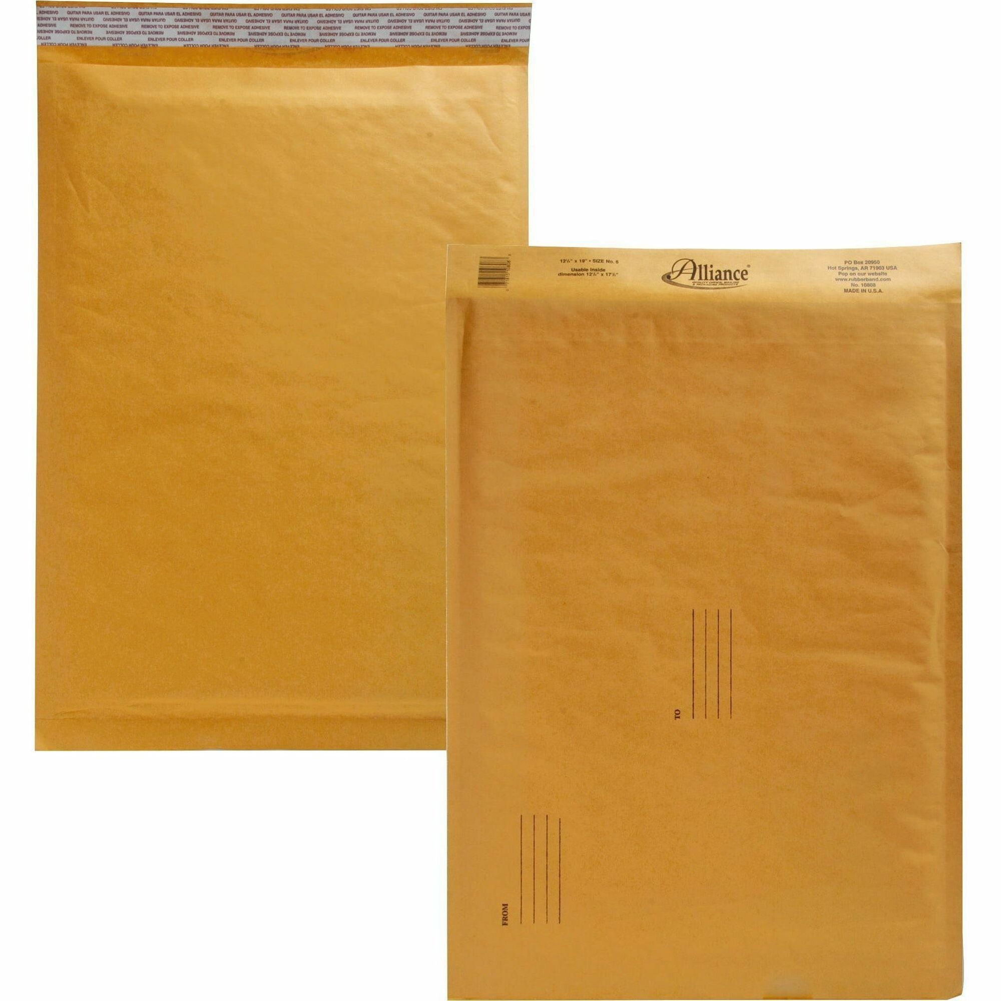 Alliance Rubber Kraft Bubble Mailers - Bubble - #6 - 12 1/2" Width x 19" Length - Peel & Seal - Paper - 25 / Carton - Kraft - 