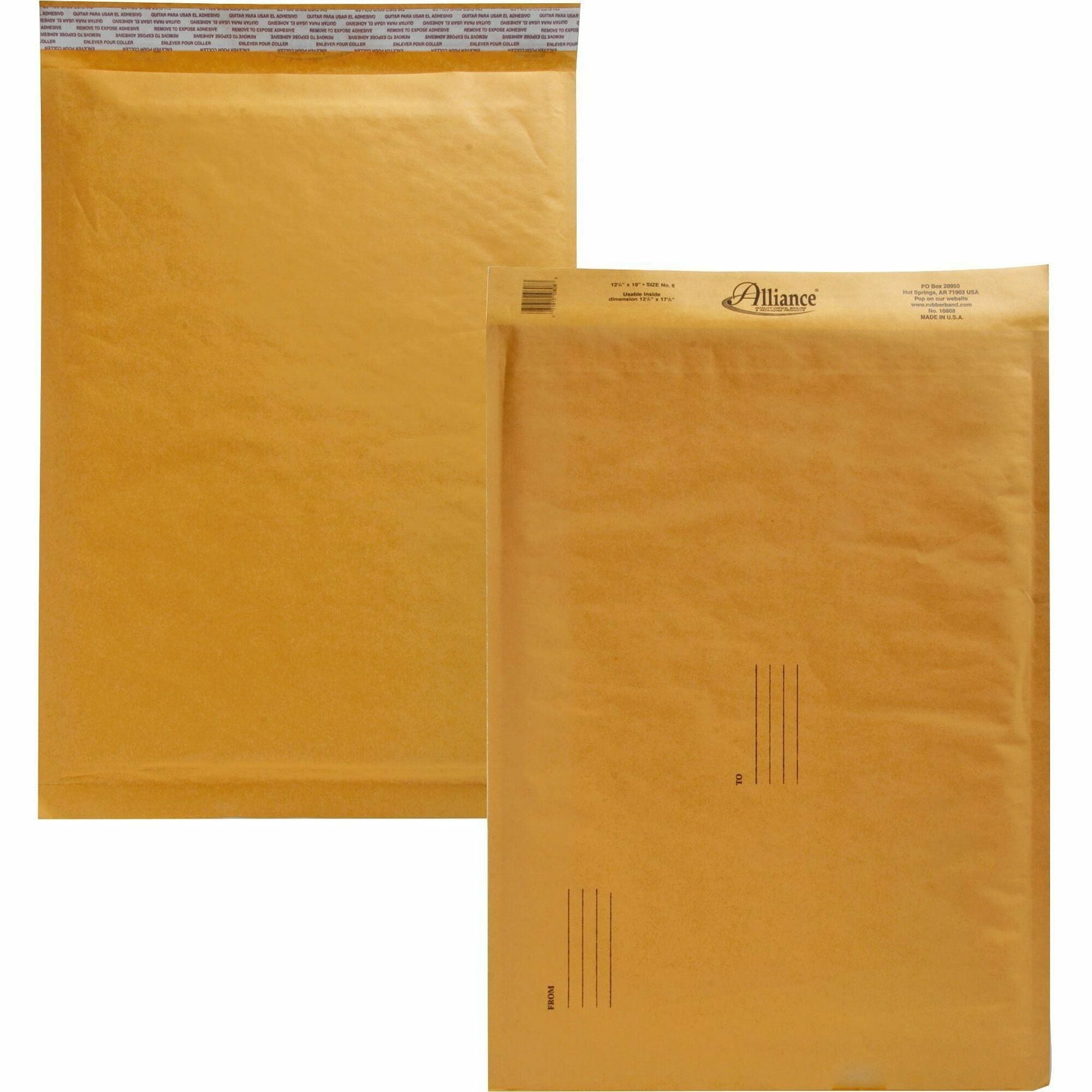 Alliance Rubber Kraft Bubble Mailers - Bubble - #6 - 12 1/2" Width x 19" Length - Peel & Seal - Paper - 25 / Carton - Kraft