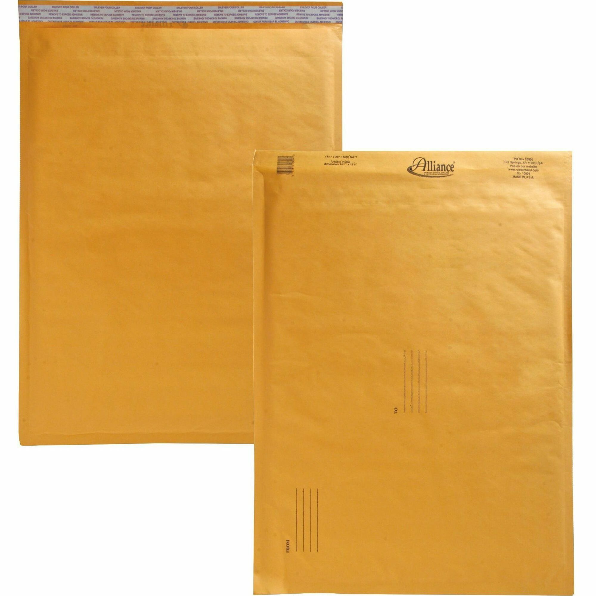 Alliance Rubber Kraft Bubble Mailers - Bubble - #7 - 14 1/4" Width x 20" Length - Peel & Seal - Paper - 25 / Carton - Kraft - 