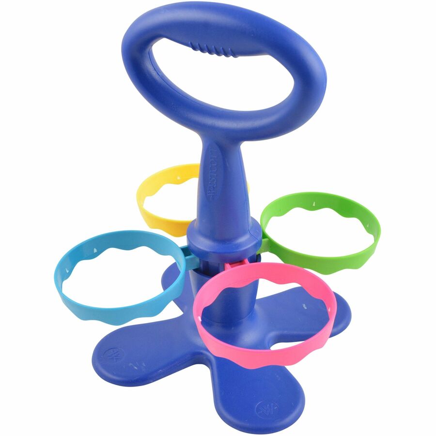 Scissor Caddy with Kids' Scissors, 5" Long, 2" Cut Length, Light Blue; Light Green; Pink; Yellow, Straight Handles, 24/Set