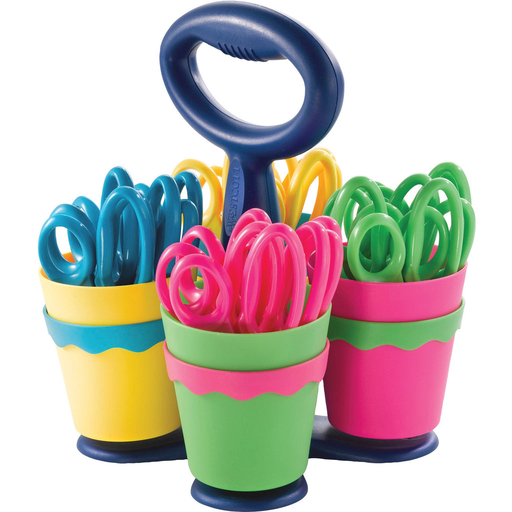 Westcott Teachers Scissors Caddy with 24 pieces of 14606 Blunt - 5" Overall Length - Left/Right - Stainless Steel - Blunted Tip - Assorted - 1 Each - 