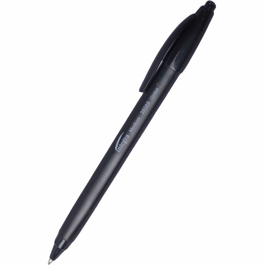 Integra Triangular Barrel Retractable Ballpnt Pens - Medium Pen Point - Retractable - Black - Black Plastic Barrel - 1 Dozen