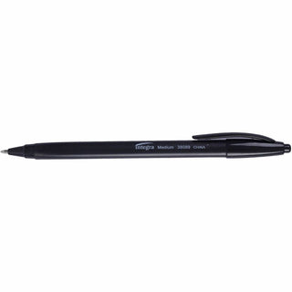Integra Triangular Barrel Retractable Ballpnt Pens - Medium Pen Point - Retractable - Black - Black Plastic Barrel - 1 Dozen