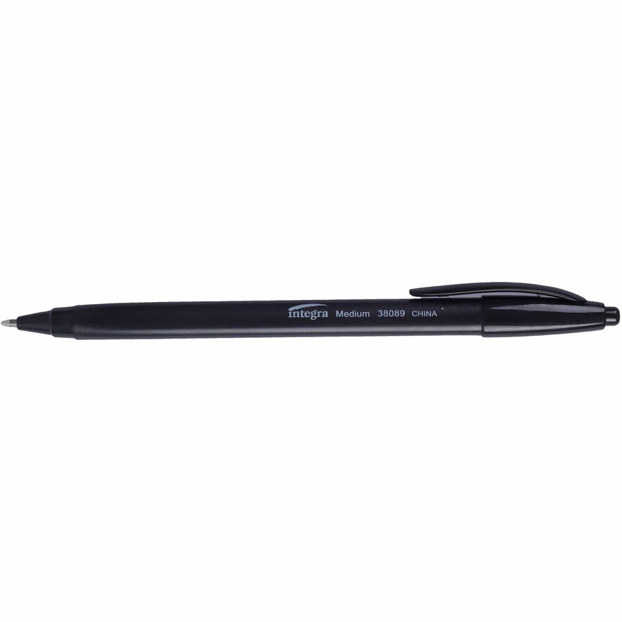 Integra Triangular Barrel Retractable Ballpnt Pens - Medium Pen Point - Retractable - Black - Black Plastic Barrel - 1 Dozen