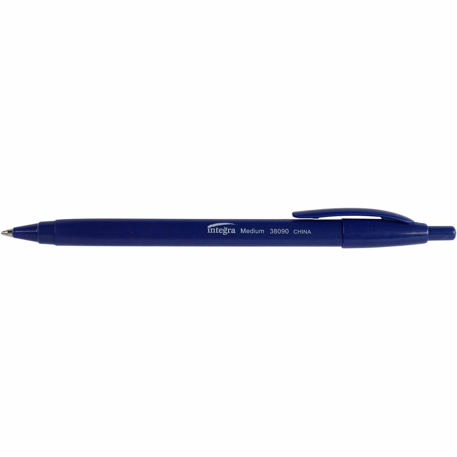 Integra Triangular Barrel Retractable Ballpnt Pens - Medium Pen Point - Retractable - Blue - Blue Plastic Barrel - 1 Dozen