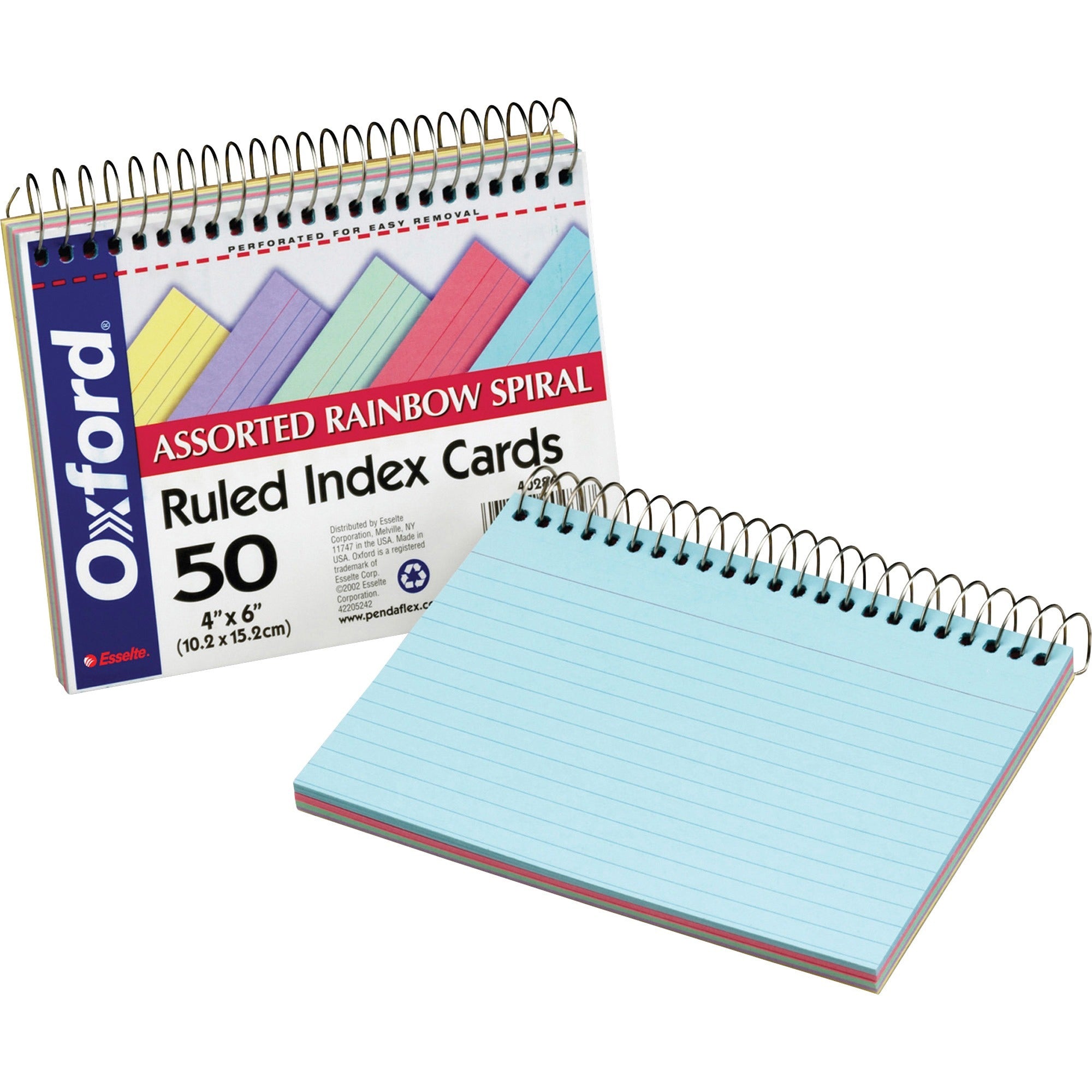 Spiral Index Cards, Ruled, 4 x 6, Assorted, 50/Pack