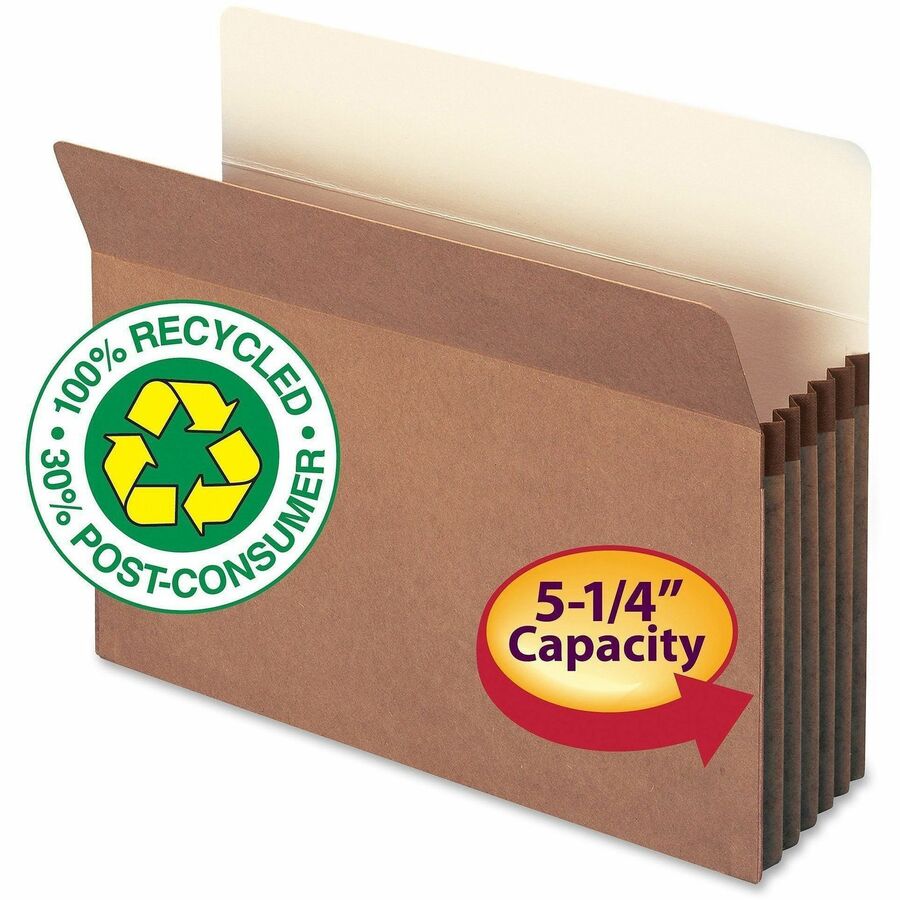 Recycled Top Tab File Pockets, 5.25" Expansion, Letter Size, Redrope, 10/Box