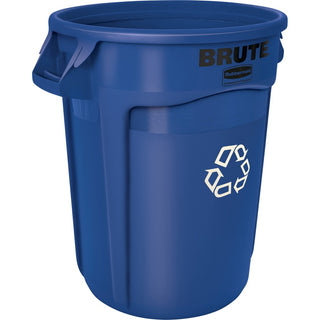 Rubbermaid Commercial Brute 32-Gallon Vented Recycling Container - 32 gal Capacity - Round - Handle, Heavy Duty, Reinforced, UV Coated, Damage Resistant, Warp Resistant, Peel Resistant - 27.3" Height x 21.9" Diameter - Plastic - Blue - 1 Each