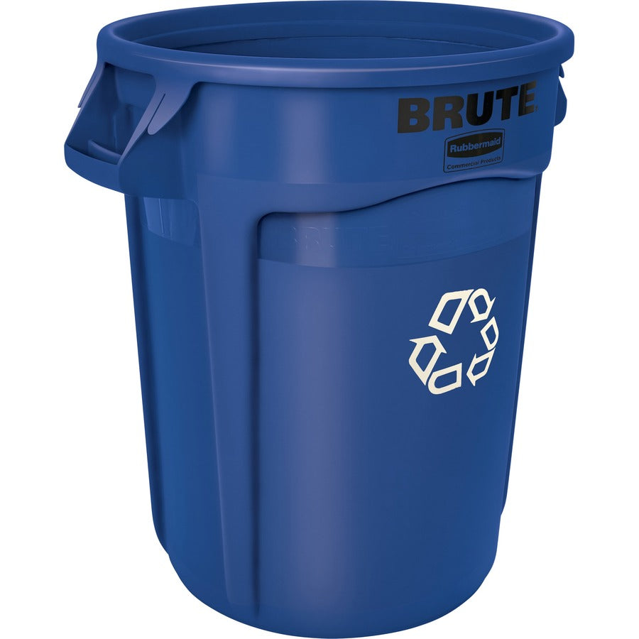Rubbermaid Commercial Brute 32-Gallon Vented Recycling Container - 32 gal Capacity - Round - Handle, Heavy Duty, Reinforced, UV Coated, Damage Resistant, Warp Resistant, Peel Resistant - 27.3" Height x 21.9" Diameter - Plastic - Blue - 1 Each