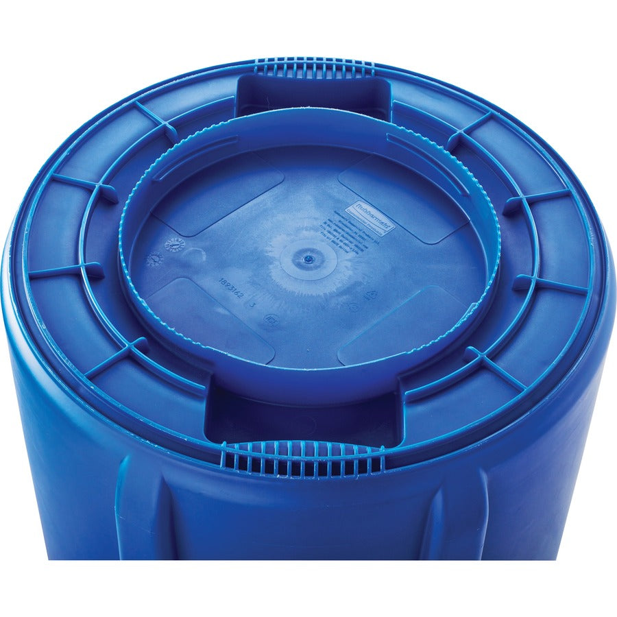 Rubbermaid Commercial Brute 32-Gallon Vented Recycling Container - 32 gal Capacity - Round - Handle, Heavy Duty, Reinforced, UV Coated, Damage Resistant, Warp Resistant, Peel Resistant - 27.3" Height x 21.9" Diameter - Plastic - Blue - 1 Each