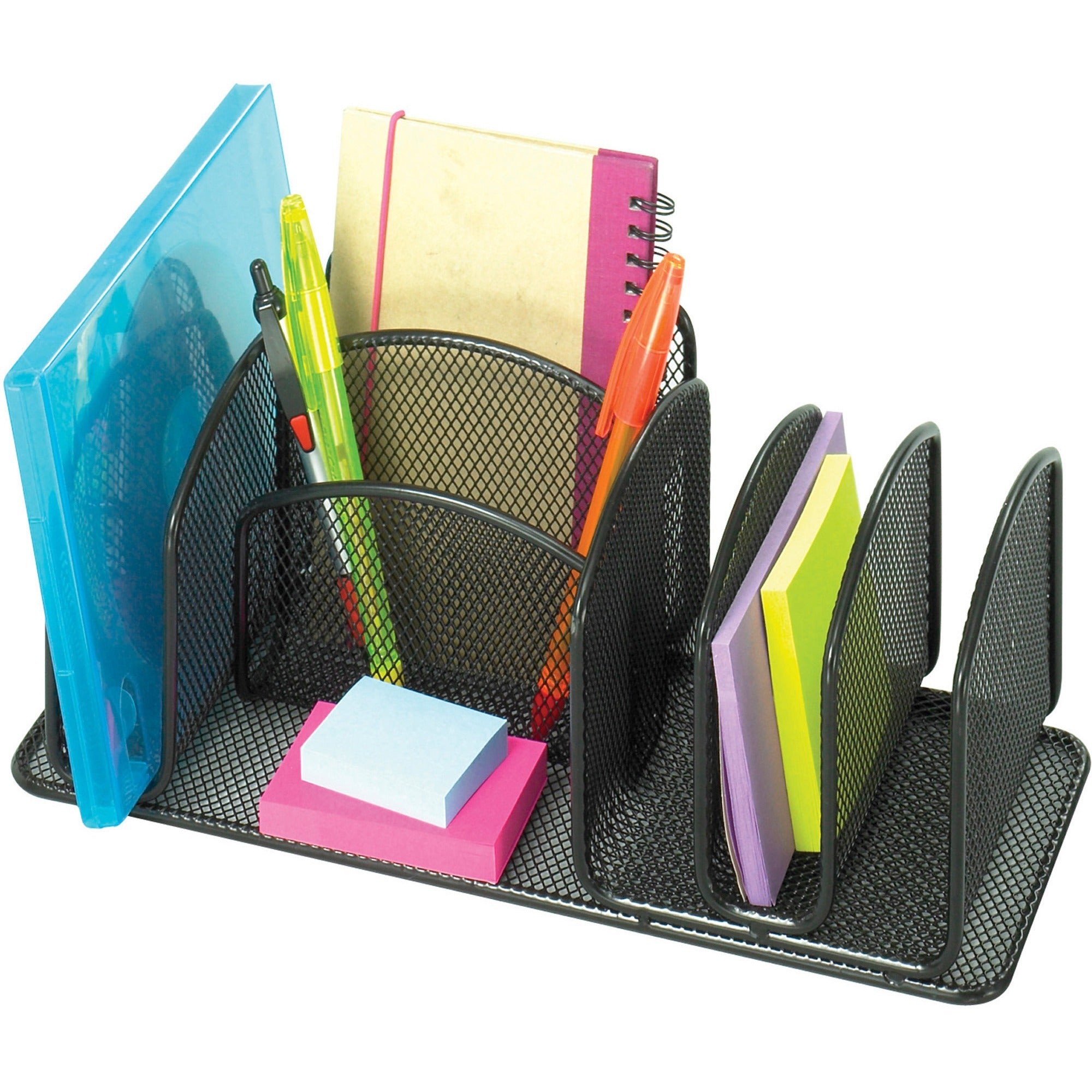 Deluxe Organizer, 6 Compartments, Steel, 12.5 x 5.25 x 5.25, Black