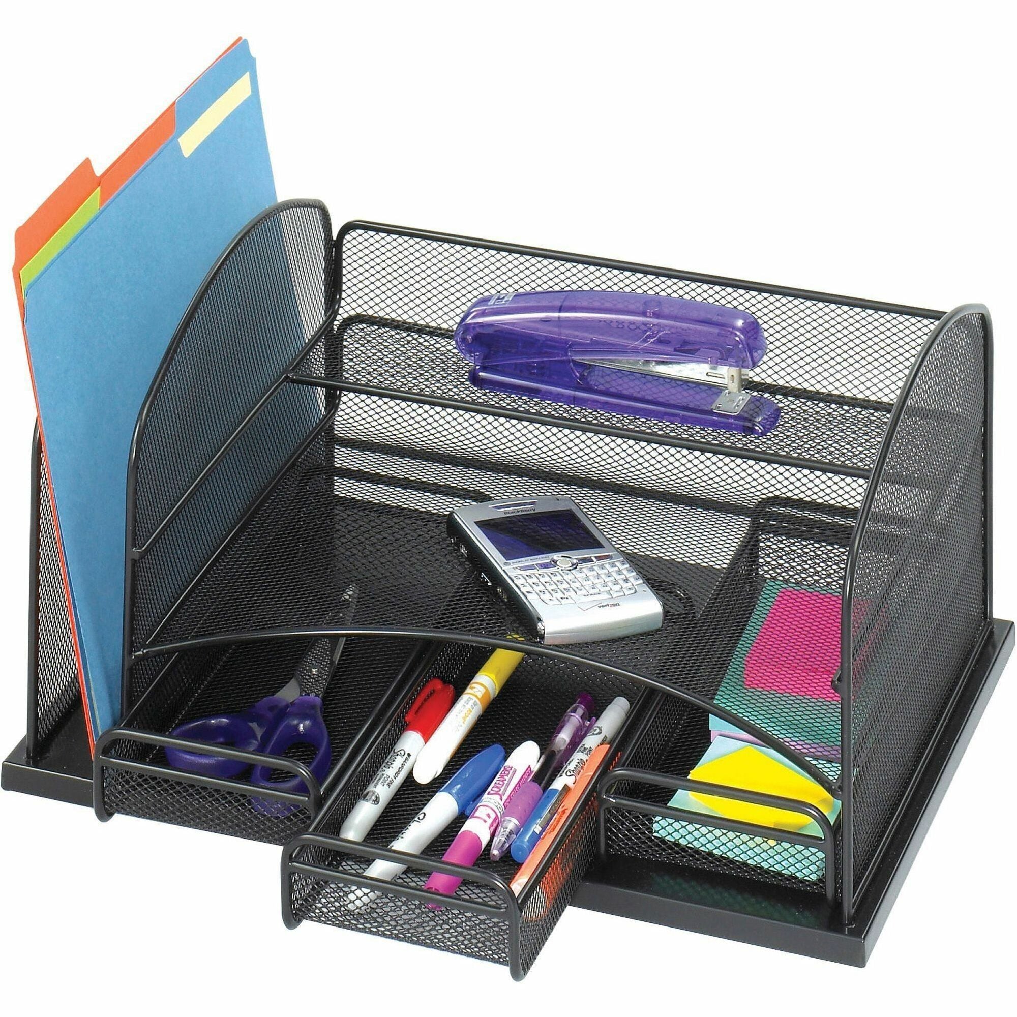 Onyx Organizer with 3 Drawers, 6 Compartments, Steel, 16 x 11.5 x 8.25, Black