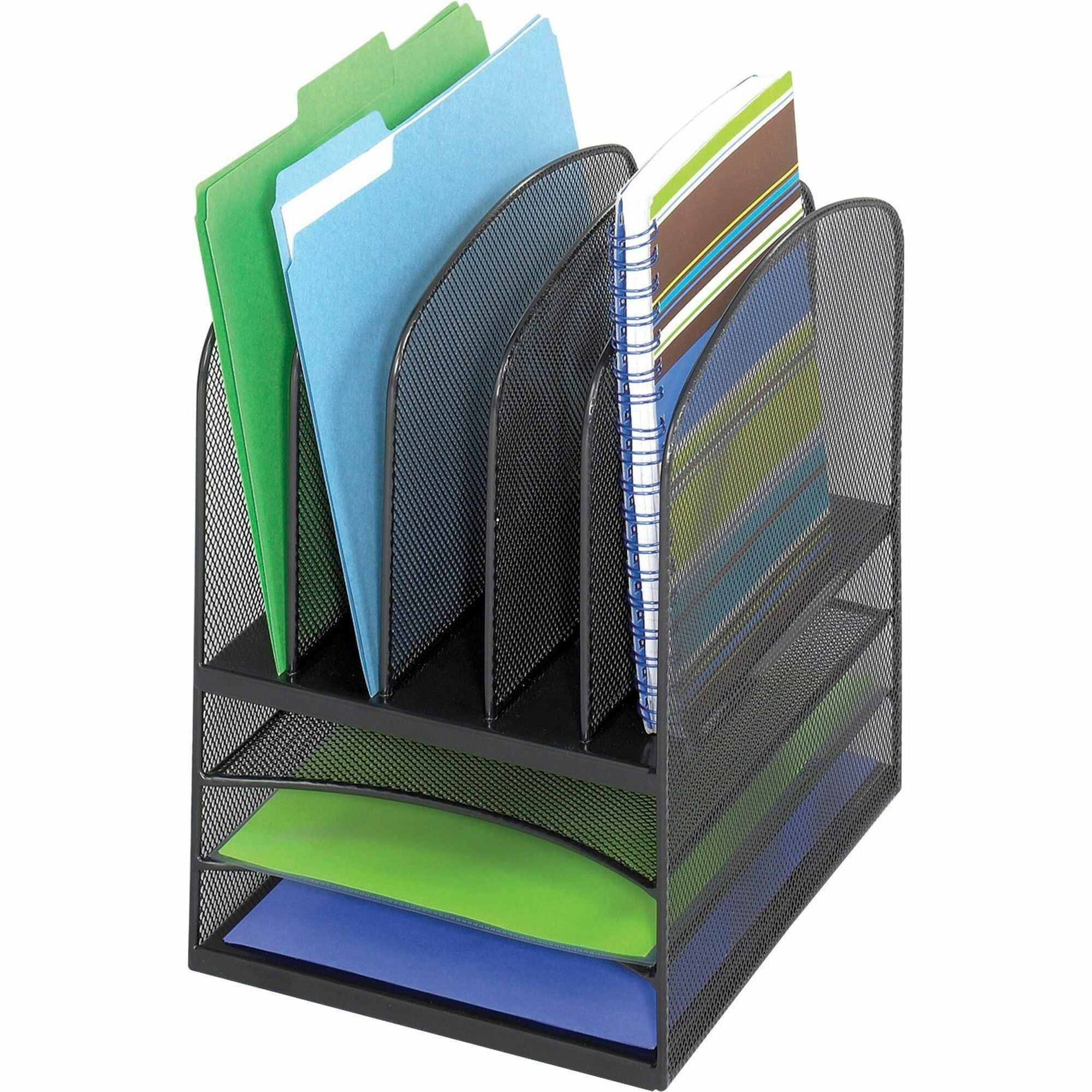 Onyx Mesh Desk Organizer with Five Vertical and Three Horizontal Sections, Letter Size Files, 11.5" x 9.5" x 13", Black