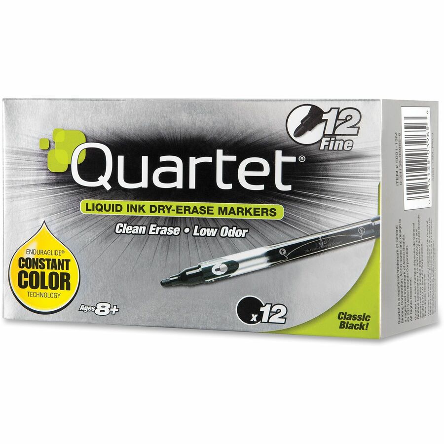 Quartet EnduraGlide Dry-Erase Markers, Fine Tip, Black, 12 Pack - Fine Tip , Black, 12 Pack