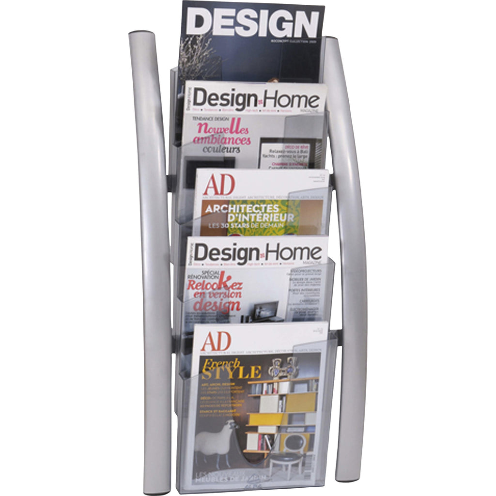 Wall Literature Display, 13w x 3.5d x 28.5h, Silver Gray/Translucent