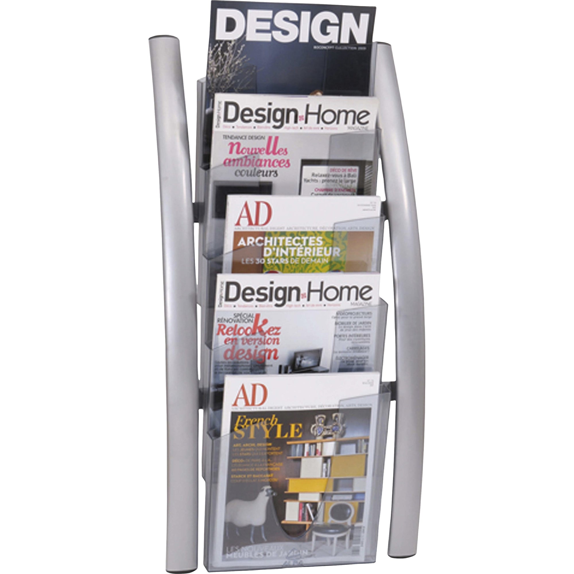 Wall Literature Display, 13w x 3.5d x 28.5h, Silver Gray/Translucent