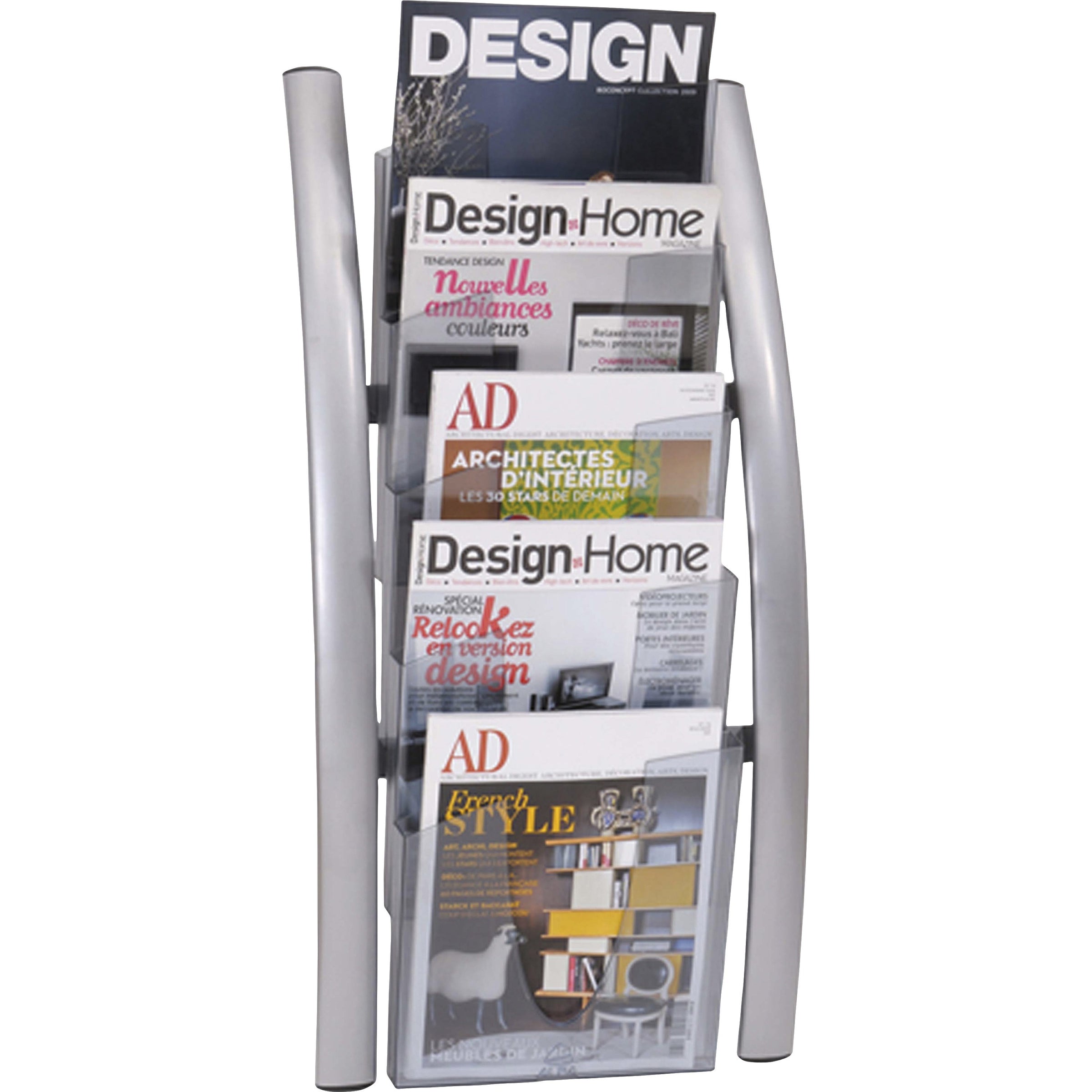 Wall Literature Display, 13w x 3.5d x 28.5h, Silver Gray/Translucent