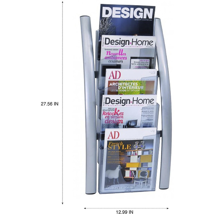 Wall Literature Display, 13w x 3.5d x 28.5h, Silver Gray/Translucent