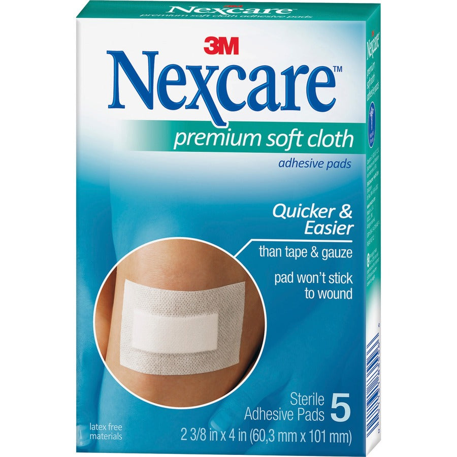Nexcare Soft Cloth Premium Adhesive Gauze Pad - 3 Ply - 2.38" x 3" - 15/Box - White