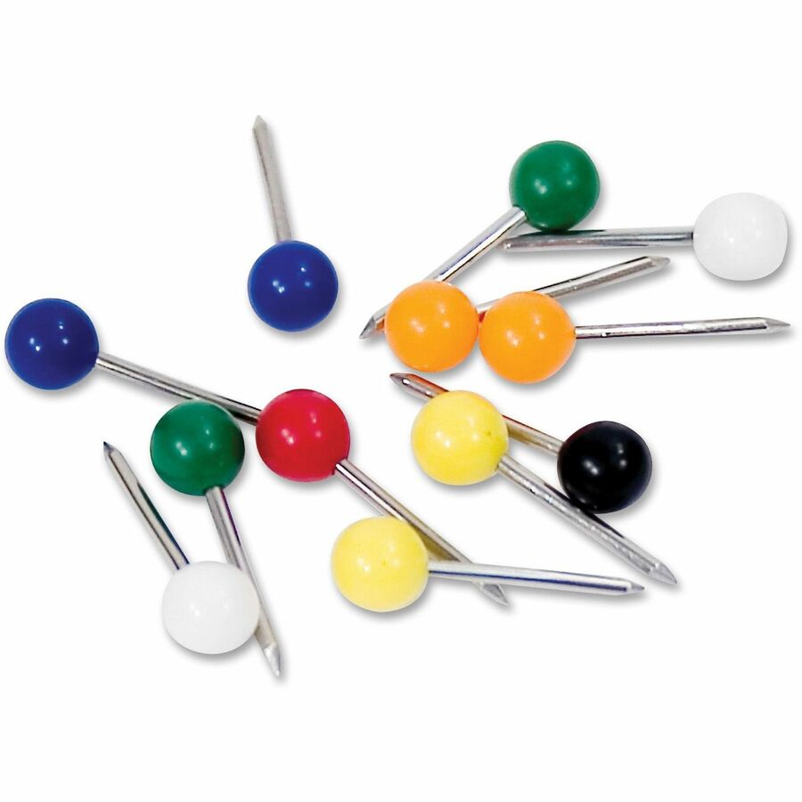 Gem Office Products Round Head Map Tacks - 0.18" Head - 0.4" Length - 250 / Box - Assorted - 