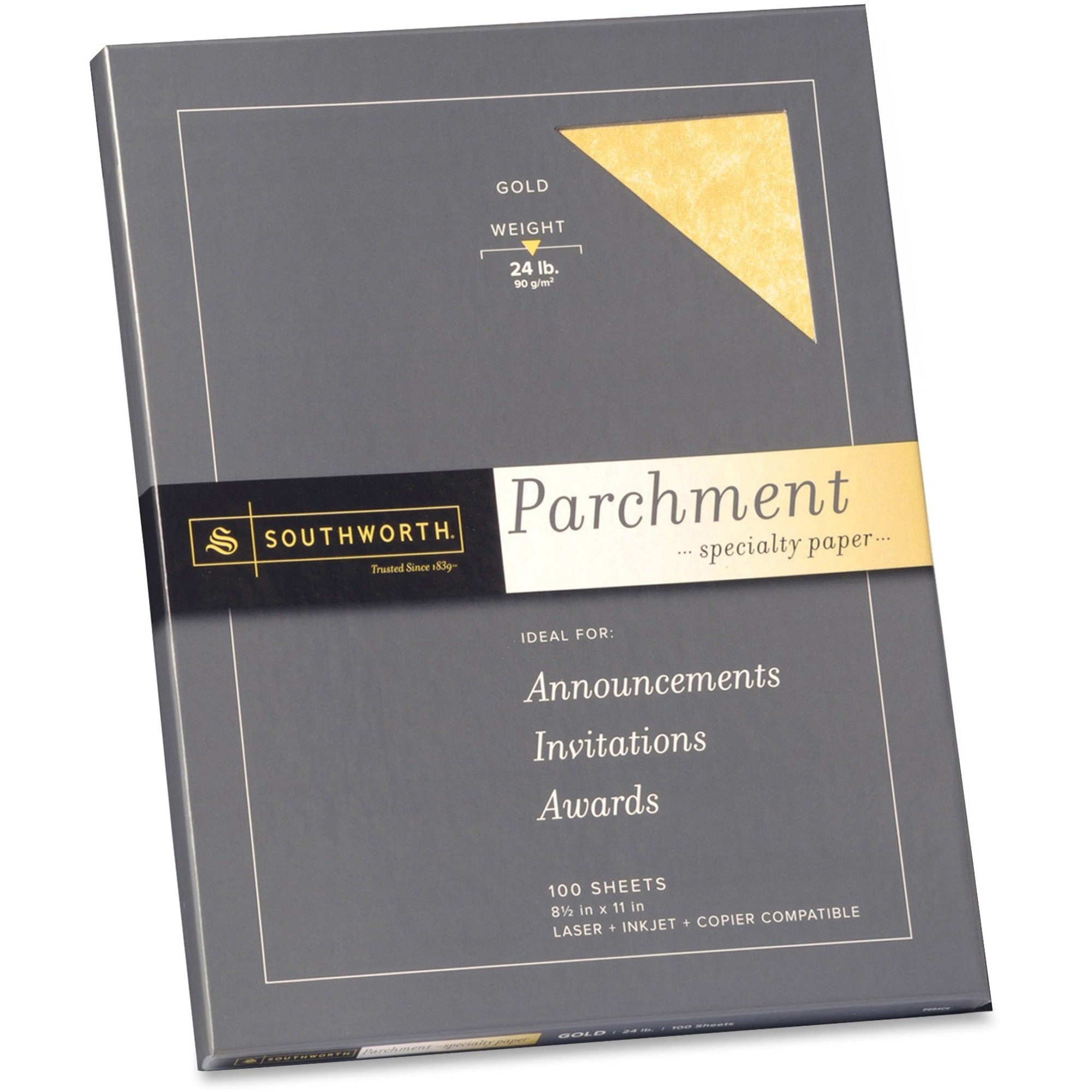 Parchment Specialty Paper, 24 lb Bond Weight, 8.5 x 11, Gold, 100/Pack