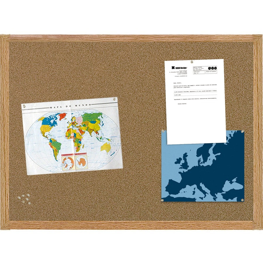 Earth Cork Board, 48 x 36, Tan Surface, Oak Wood Frame