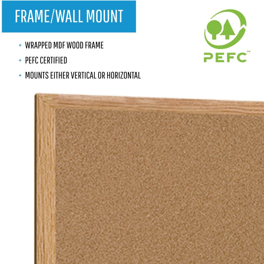 Earth Cork Board, 48 x 36, Tan Surface, Oak Wood Frame
