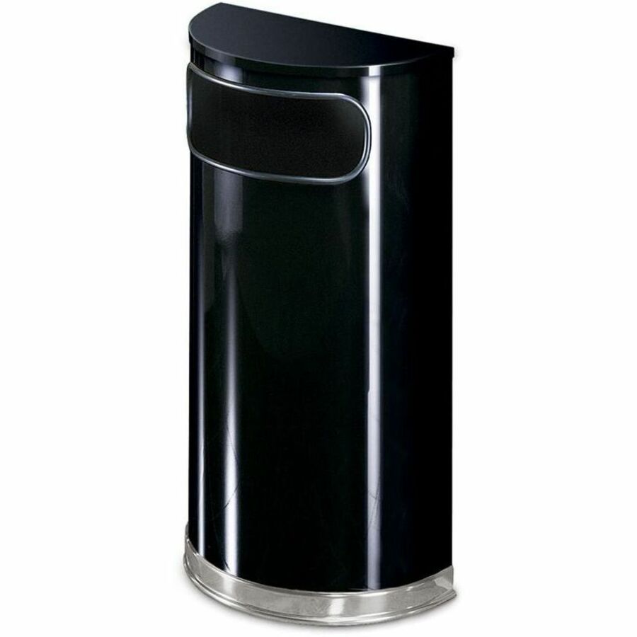 Rubbermaid Commercial Black/Chrome Half Round Receptacle - 9 gal Capacity - Semicircular - 32" Height x 18" Width x 9" Depth - Stainless Steel - Chrome - 1 Each - 
