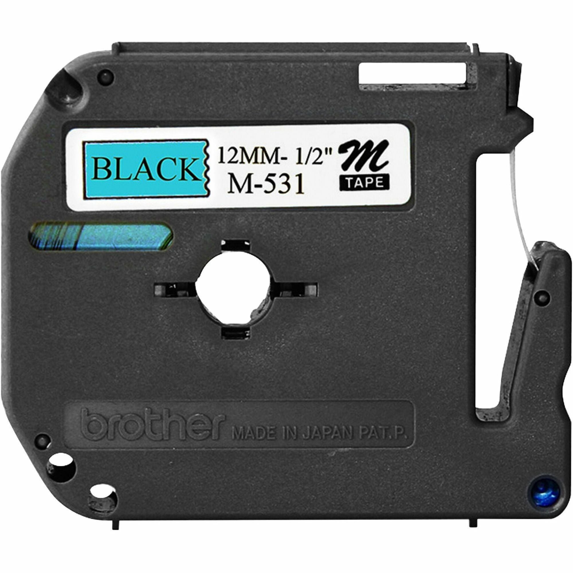 Brother P-touch Nonlaminated M Series Tape Cartridge - 1/2" Width x 26 1/5 ft Length - Rectangle - Blue, Black - 1 Each - Non-laminated, Self-adhesive - 1