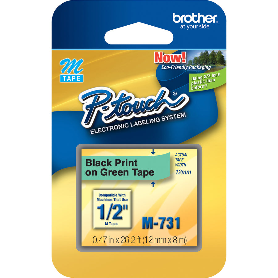 brother-p-touch-nonlaminated-m-series-tape-cartridge-1-2-width-x-26-1-5-ft-length-rectangle-direct-thermal-green-black-1-each_brtm731 - 2