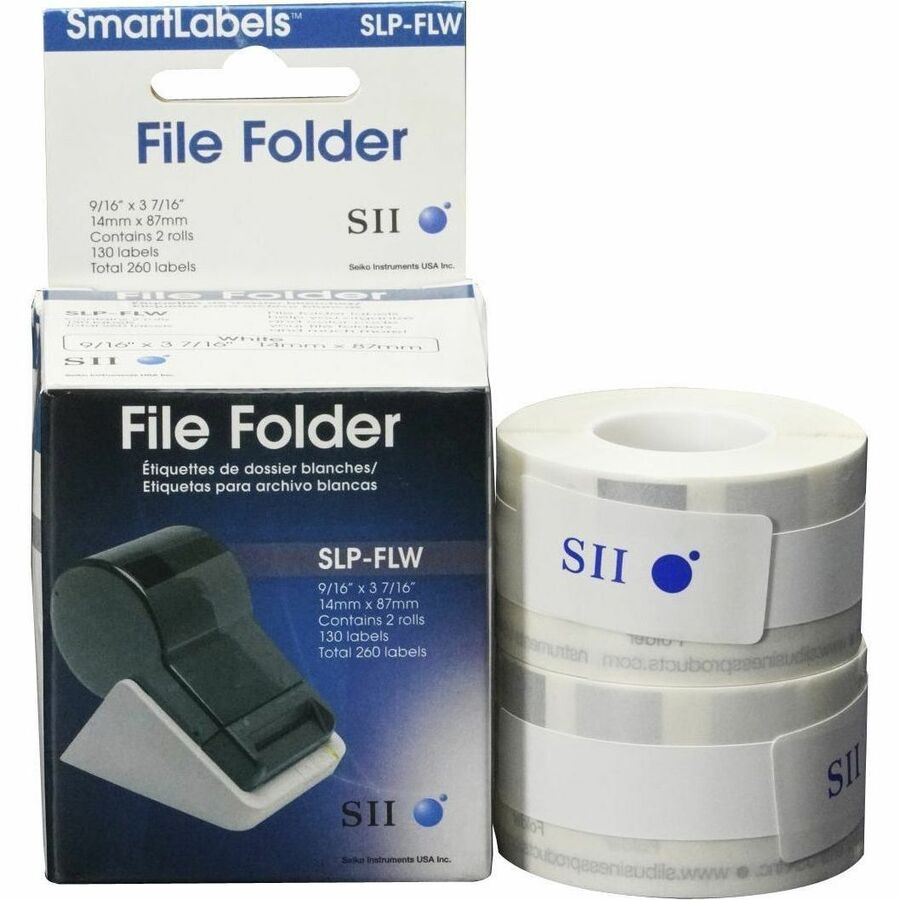 SLP-FLW Self-Adhesive File Folder Labels, 0.56" x 3.43", White, 130 Labels/Roll, 2 Rolls/Box