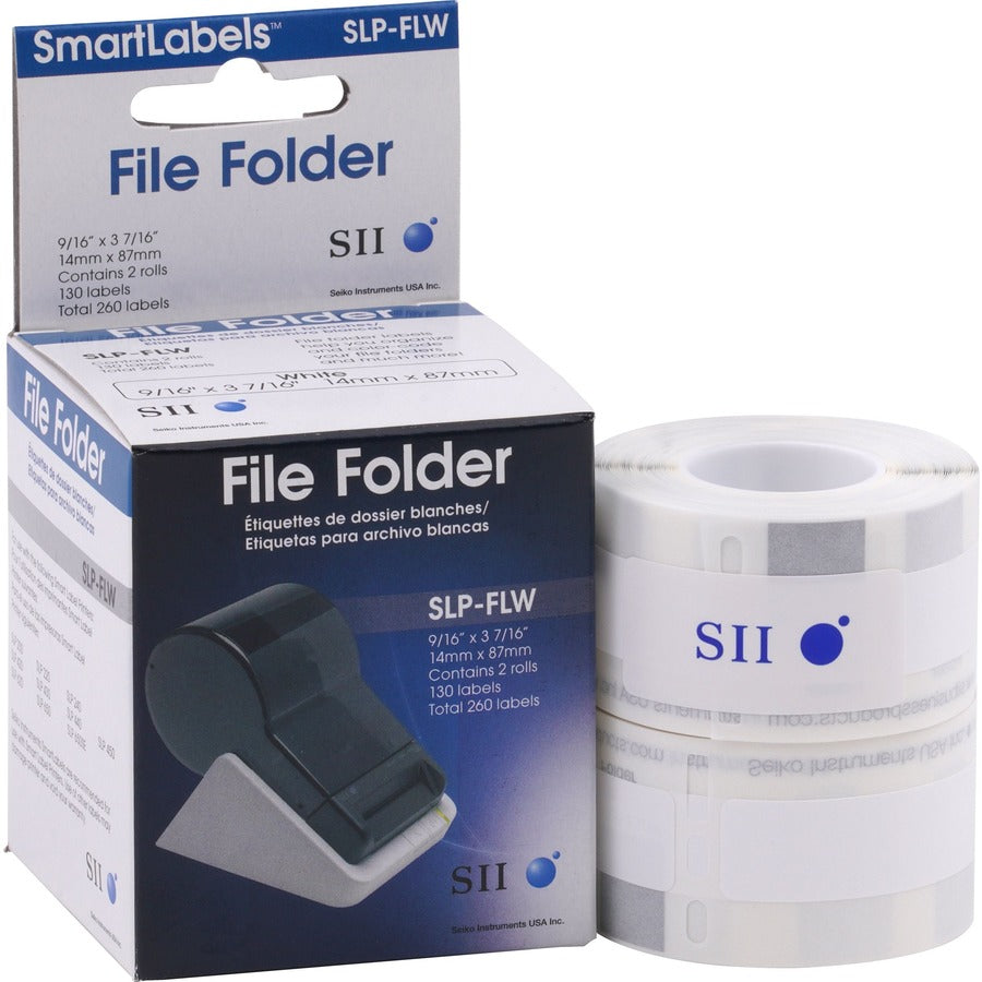 SLP-FLW Self-Adhesive File Folder Labels, 0.56" x 3.43", White, 130 Labels/Roll, 2 Rolls/Box