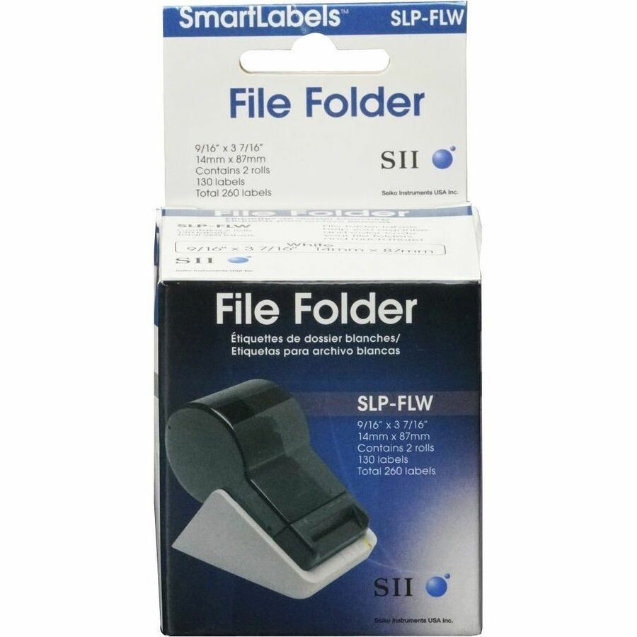 SLP-FLW Self-Adhesive File Folder Labels, 0.56" x 3.43", White, 130 Labels/Roll, 2 Rolls/Box