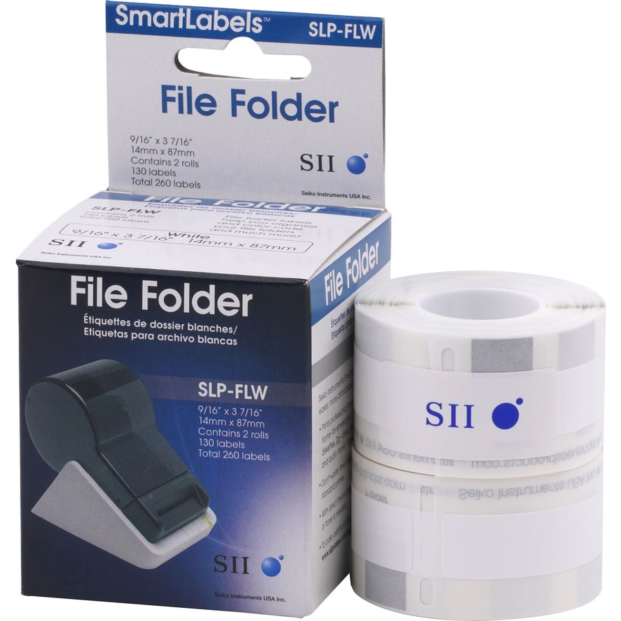 SLP-FLW Self-Adhesive File Folder Labels, 0.56" x 3.43", White, 130 Labels/Roll, 2 Rolls/Box