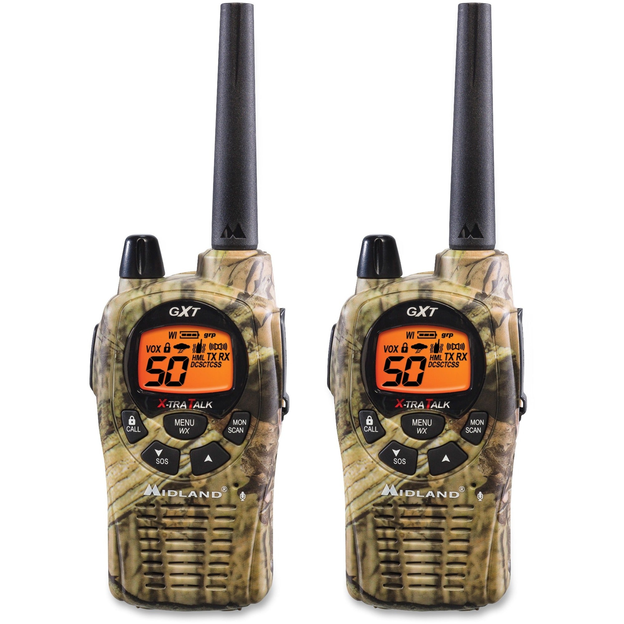 Midland GXT1050VP4 2-Way Pair - 50 Radio Channels - Upto 190080 ft - 38 Total Privacy Codes - CTCSS - Auto Squelch, Keypad Lock, Silent Operation - Water Proof - AA - 2 Each - 