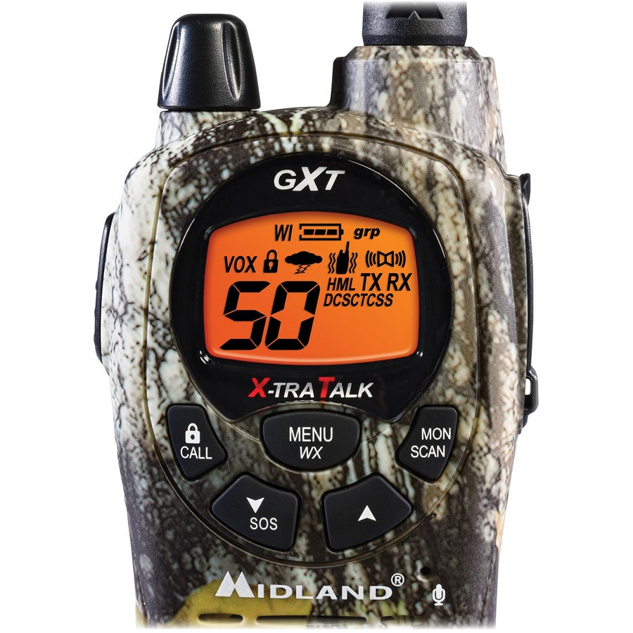 Midland GXT1050VP4 2-Way Pair - 50 Radio Channels - Upto 190080 ft - 38 Total Privacy Codes - CTCSS - Auto Squelch, Keypad Lock, Silent Operation - Water Proof - AA - 2 Each - 