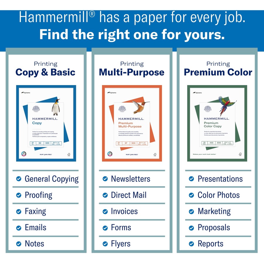 Hammermill Colors Recycled Copy Paper - Blue - Legal - 8 1/2" x 14" - 20 lb Basis Weight - Smooth - 500 / Ream - Sustainable Forestry Initiative (SFI) - Jam-free - Blue - 