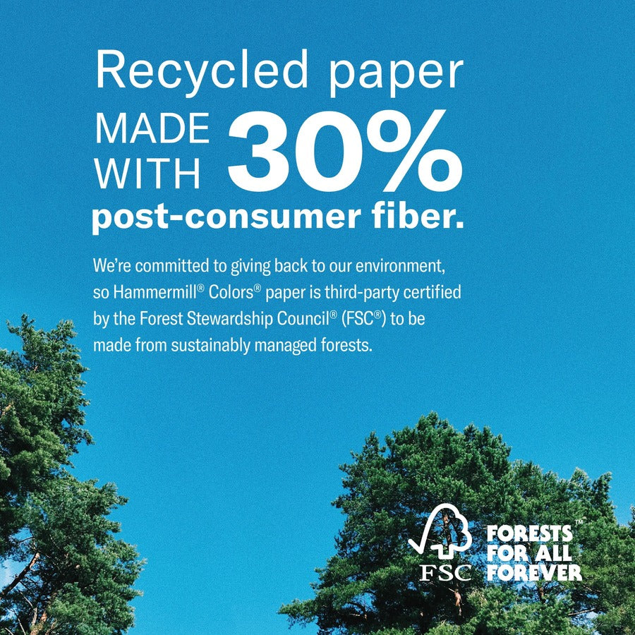 Hammermill Colors Recycled Copy Paper - Blue - Legal - 8 1/2" x 14" - 20 lb Basis Weight - Smooth - 500 / Ream - Sustainable Forestry Initiative (SFI) - Jam-free - Blue - 