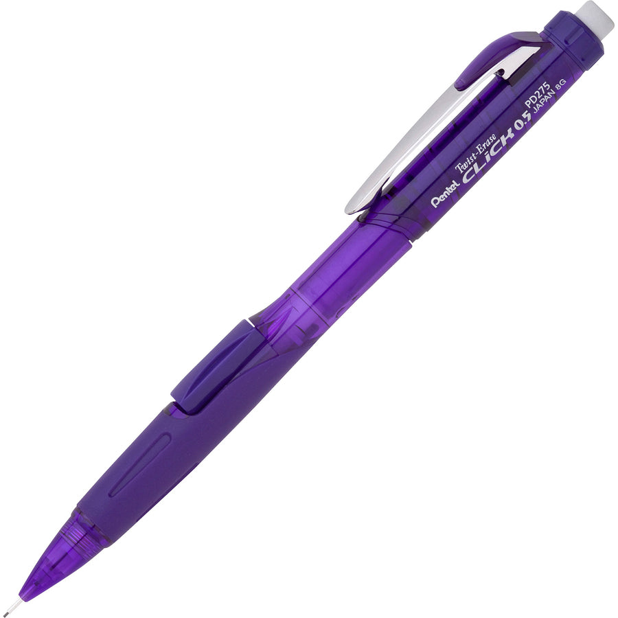 Pentel .5mm Twist Erase Click Mechanical Pencils - #2 Lead - 0.5 mm Lead Diameter - Refillable - Transparent Barrel - 1 / Pack