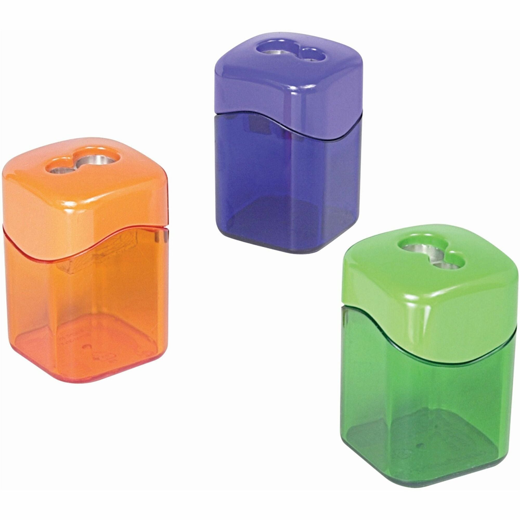 Baumgartens Dual Hole Wave Sharpener with Receptacle - Handheld - 2 Hole(s) - 2.1" Height x 2" Width - Assorted - 1 Each