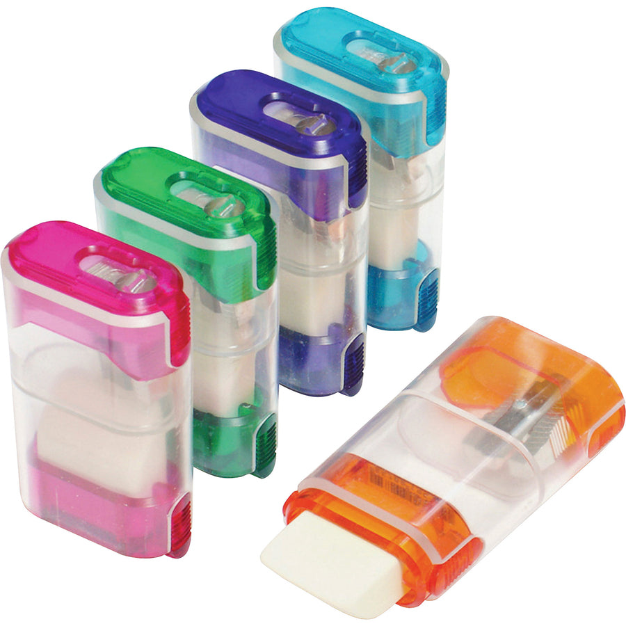 Baumgartens Single-Hole Trap Door Pencil Sharpener with Eraser - 1 Hole(s) - 2.6" Height x 1" Width - Assorted - 1 Each - 