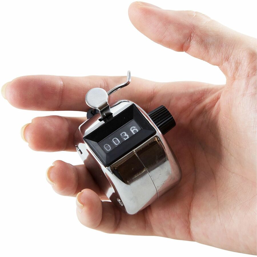 Baumgartens Handheld Tally Counter - 4 Digit - Finger Ring - Handheld - Metal - Black