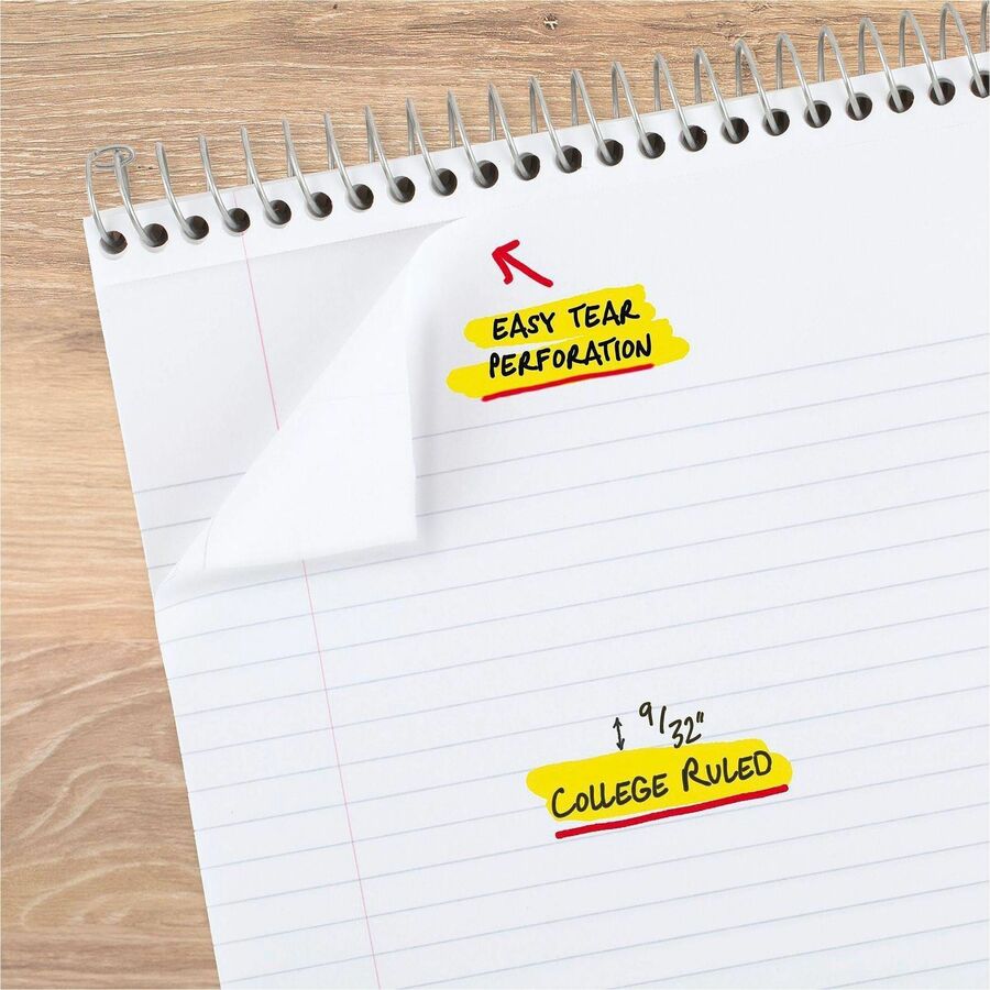 Mead 1-Subject Notepad - 100 Sheets - Wire Bound - 8 1/2" x 11" - White Paper - Assorted Laminated Plastic Cover - Perforated - 1 Each