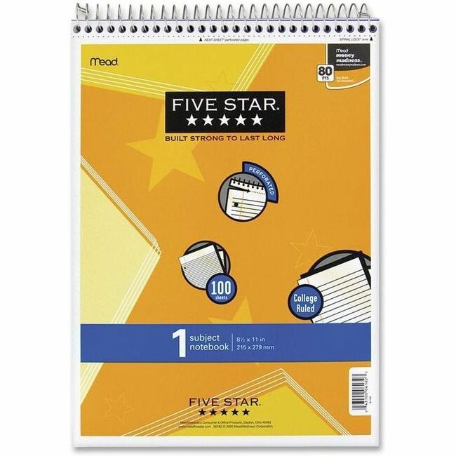 Mead 1-Subject Notepad - 100 Sheets - Wire Bound - 8 1/2" x 11" - White Paper - Assorted Laminated Plastic Cover - Perforated - 1 Each - 
