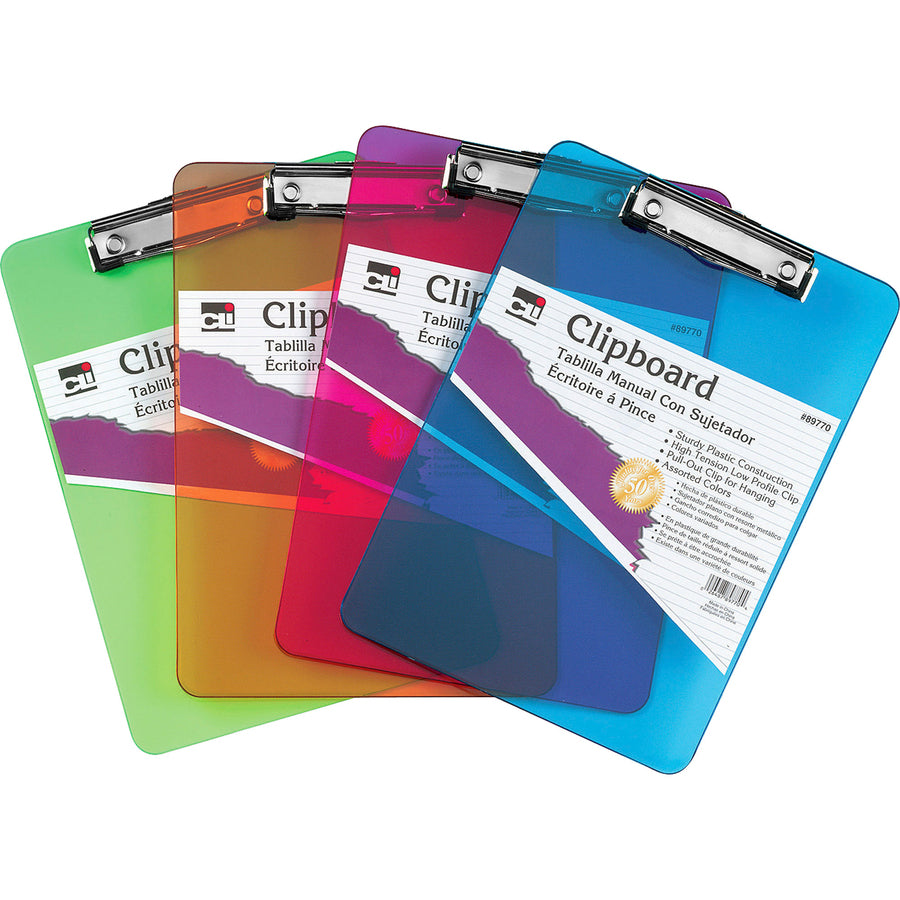 CLI Rubber Grip Plastic Clipboards - 8 1/2" x 11" - Plastic - Neon Blue - 1 Each - 