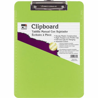 CLI Rubber Grip Plastic Clipboards - 8 1/2" x 11" - Plastic - Neon Green - 1 Each - 