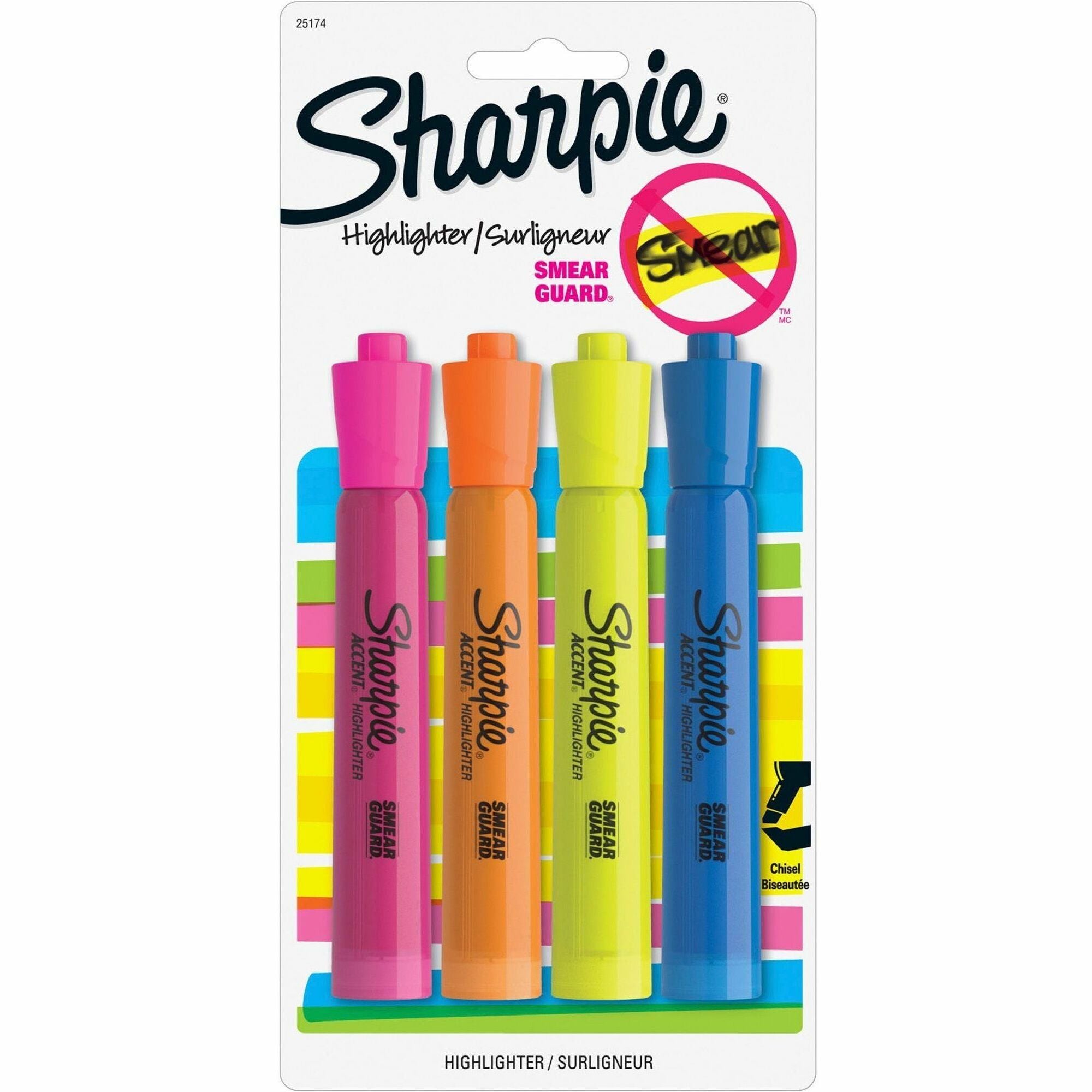 Sharpie Tank Style Accent Highlighters - Chisel Marker Point Style - Yellow, Orange, Pink, Blue - 4 / Pack - 