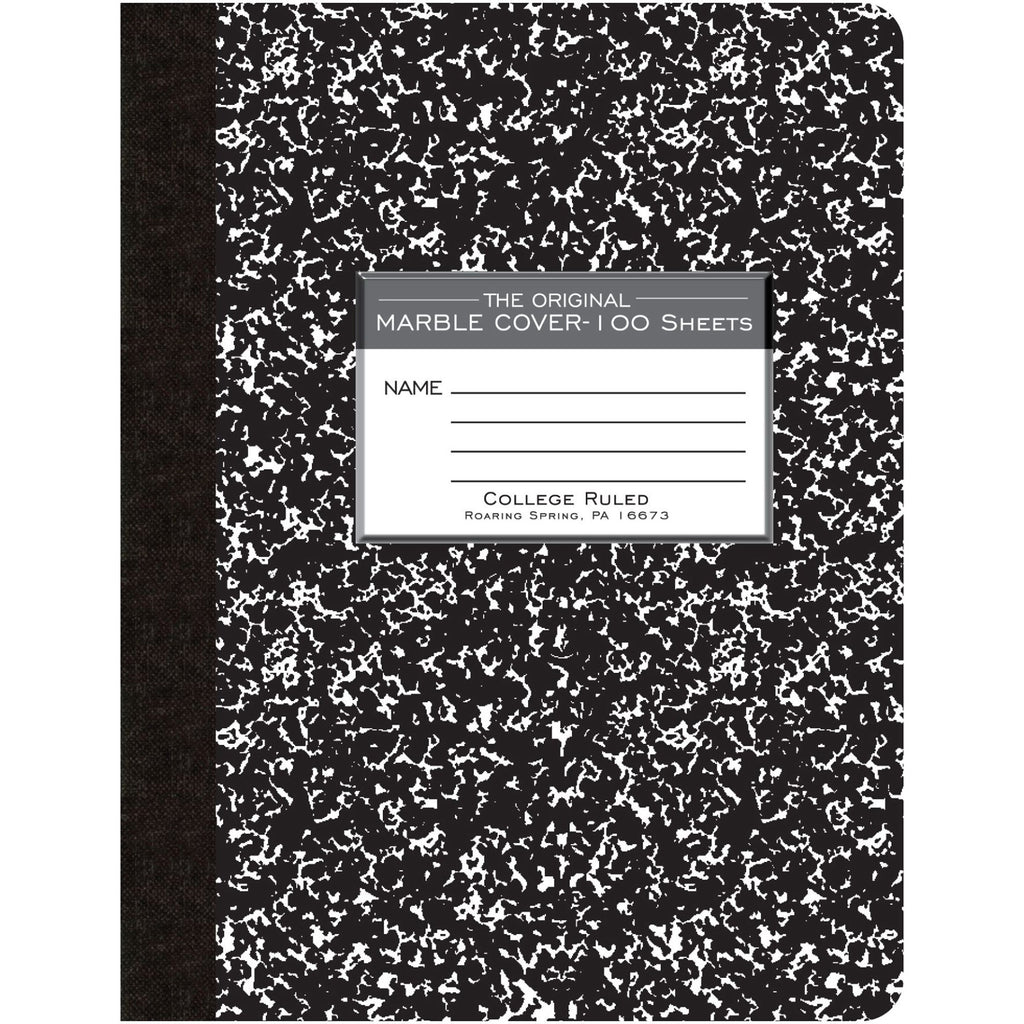 Roaring Spring College Ruled Hard Cover Composition Book - 100 Sheets - 200 Pages - Printed - Sewn/Tapebound - Both Side Ruling Surface - Red Margin - 15 lb Basis Weight - 56 g/m2 Grammage - 9 3/4" x 7 1/2" - 0.50" x 7.5" x 9.8" - White Paper -