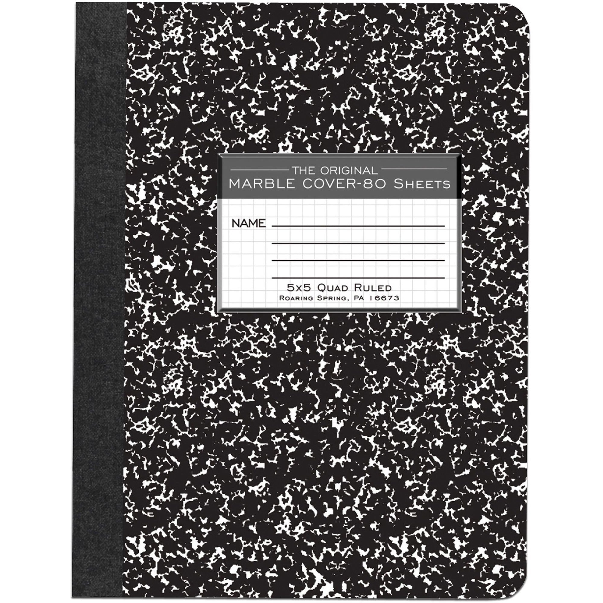 Roaring Spring Graph Ruled Hard Cover Composition Book - 80 Sheets - 160 Pages - Printed - Sewn/Tapebound - Both Side Ruling Surface - 15 lb Basis Weight - 56 g/m2 Grammage - 9 3/4" x 7 1/2" - 0.33" x 7.5" x 9.8" - White Paper - Black Binding - - 